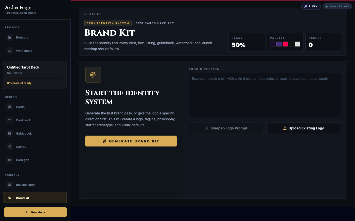 Aether Forge brand kit workspace